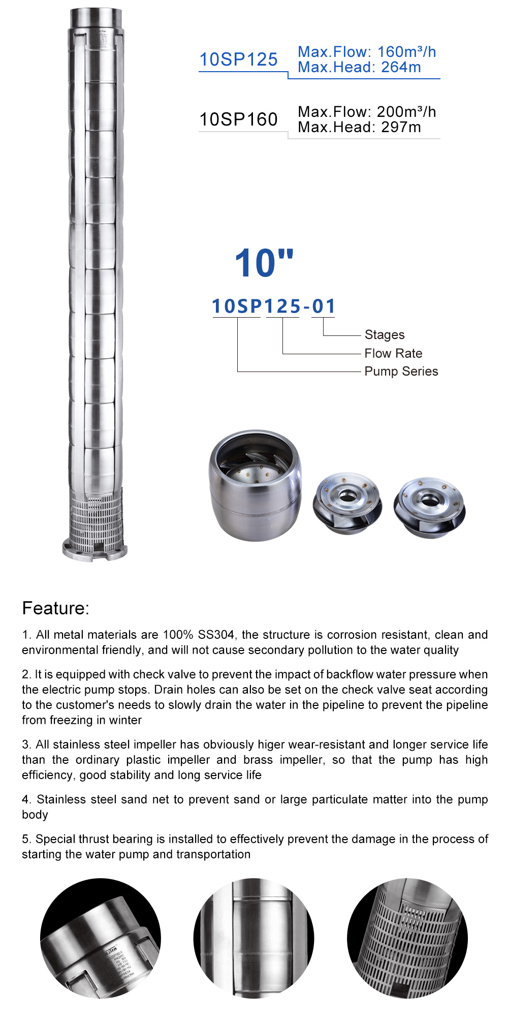 Mastra 10 inch all stainless steel 10 hp submersible pump price philippines 10SP125 best deep